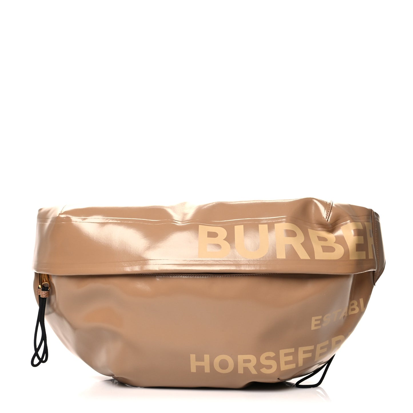 Coated Canvas Horseferry Print Extra Large Bum Bag Beige