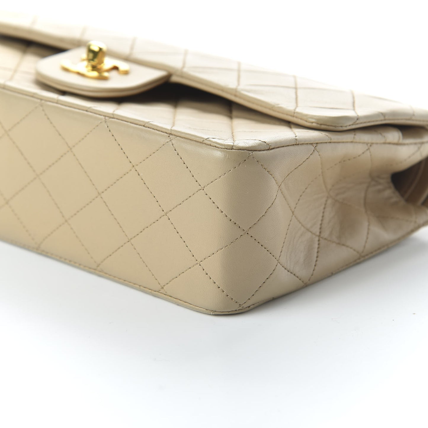Lambskin Quilted Medium Double Flap Beige