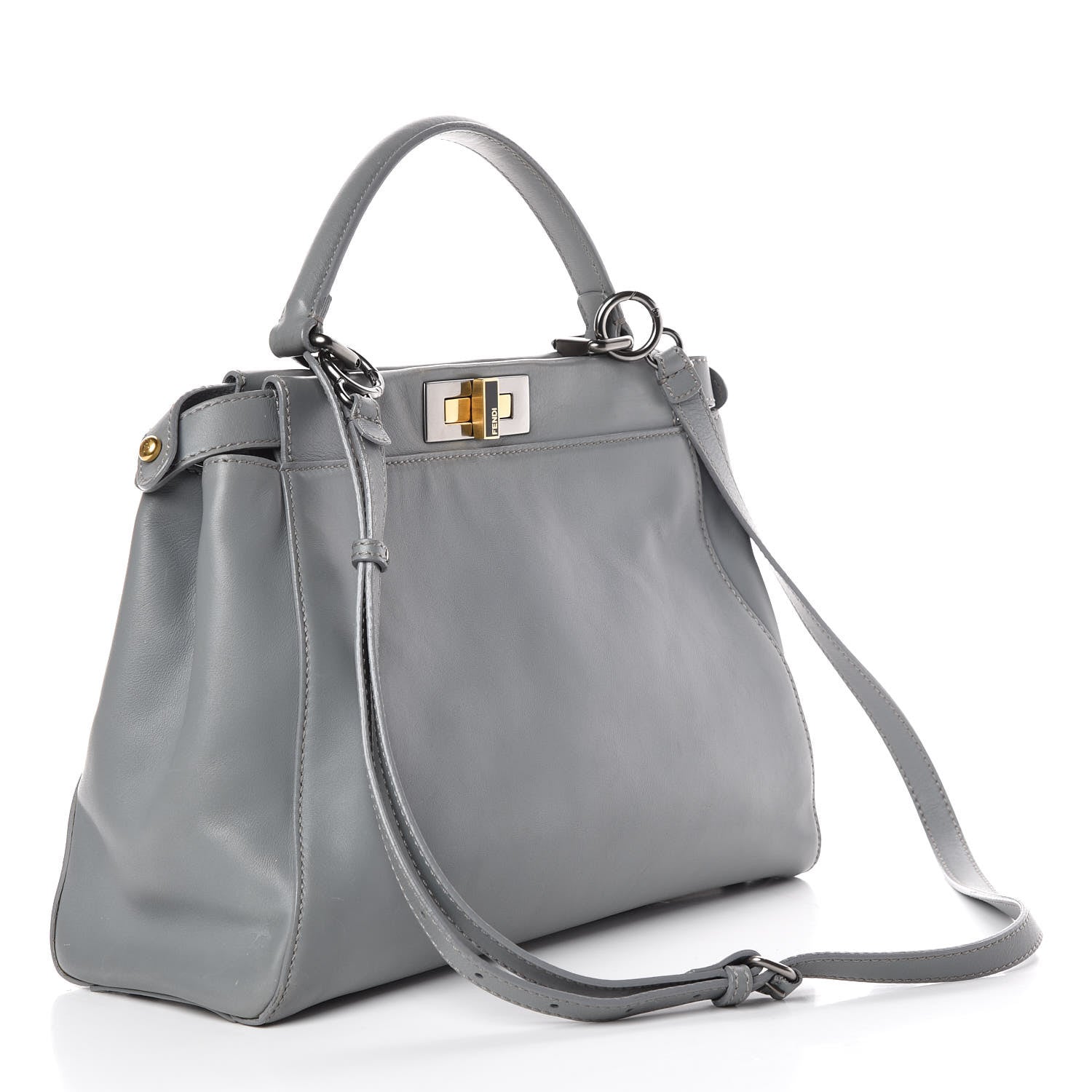 Fendi Vitello Suede Medium Peekaboo Iconic Satchel Grigio Chiaro 3 of 20