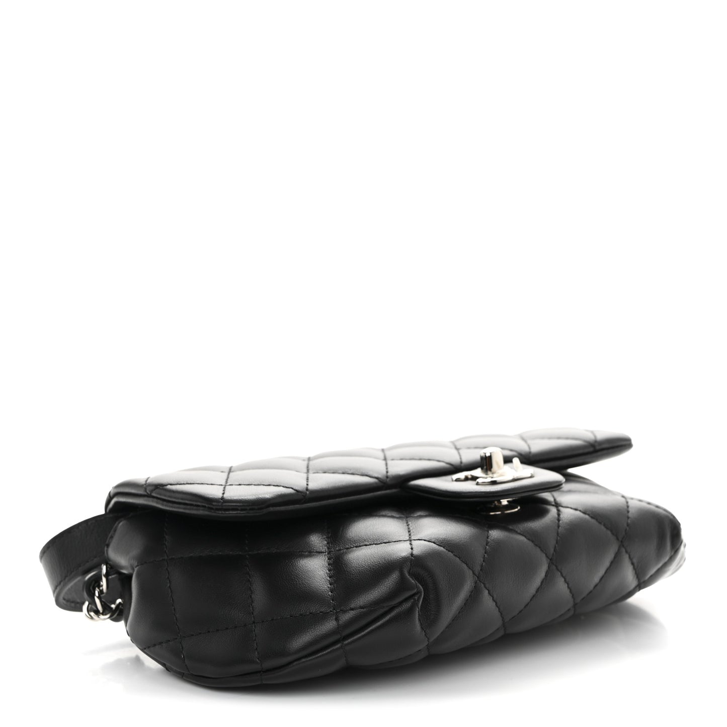Calfskin Quilted CC Uniform Flap Belt Bag Black