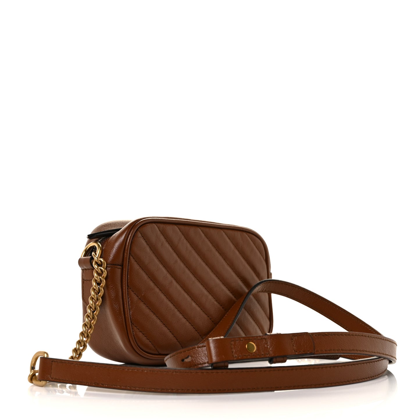 Glazed Calfskin Matelasse Diagonal Mini GG Marmont Chain Shoulder Bag Cuir