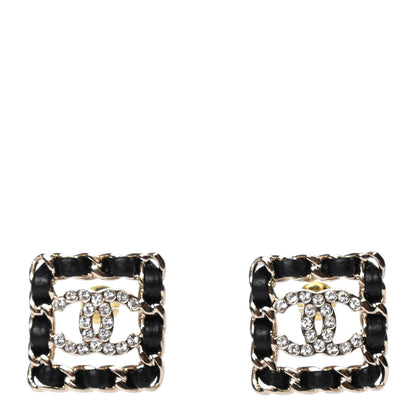 Chanel Crystal Lambskin Chain Sergeant Chanel Stud Earrings Black Gold 1 of 4