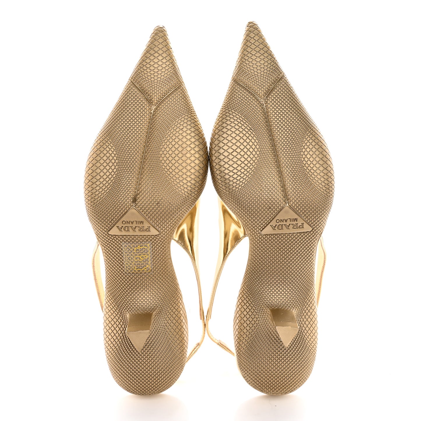 Spazzolato Triangle Logo Pointed Toe 45mm Slingback Pumps 36 Platino