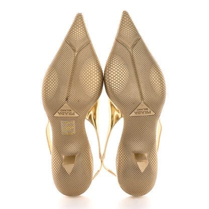Prada Spazzolato Triangle Logo Pointed Toe 45mm Slingback Pumps 36 Platino 5 of 12