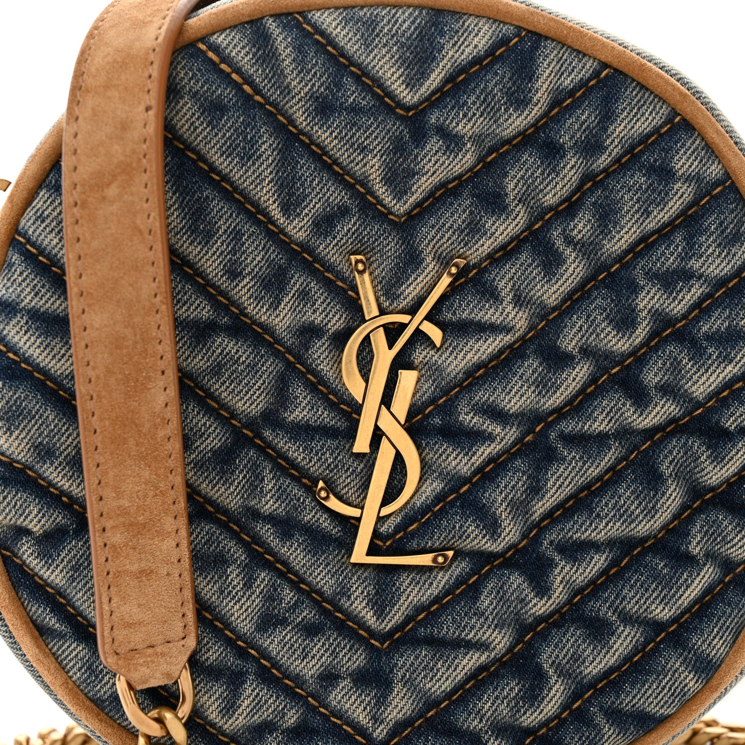 Saint Laurent Denim Quilted Monogram Round Crossbody Bag Rodeo Blue 8 of 10