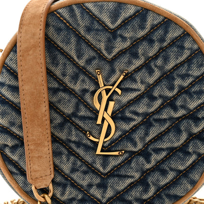 Saint Laurent Denim Quilted Monogram Round Crossbody Bag Rodeo Blue 8 of 10