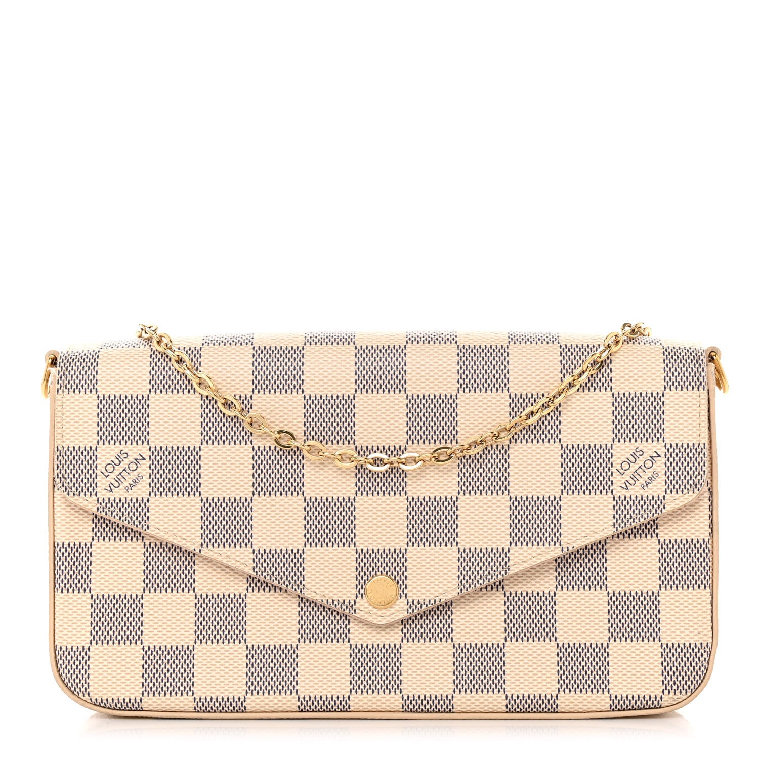 Louis Vuitton Damier Azur Pochette Felicie Chain Wallet Rose Ballerine 1 of 10