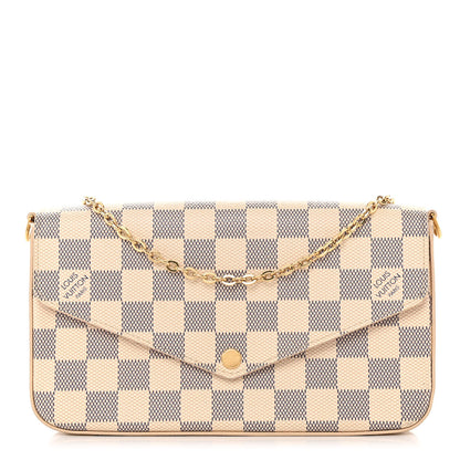 Louis Vuitton Damier Azur Pochette Felicie Chain Wallet Rose Ballerine 1 of 10