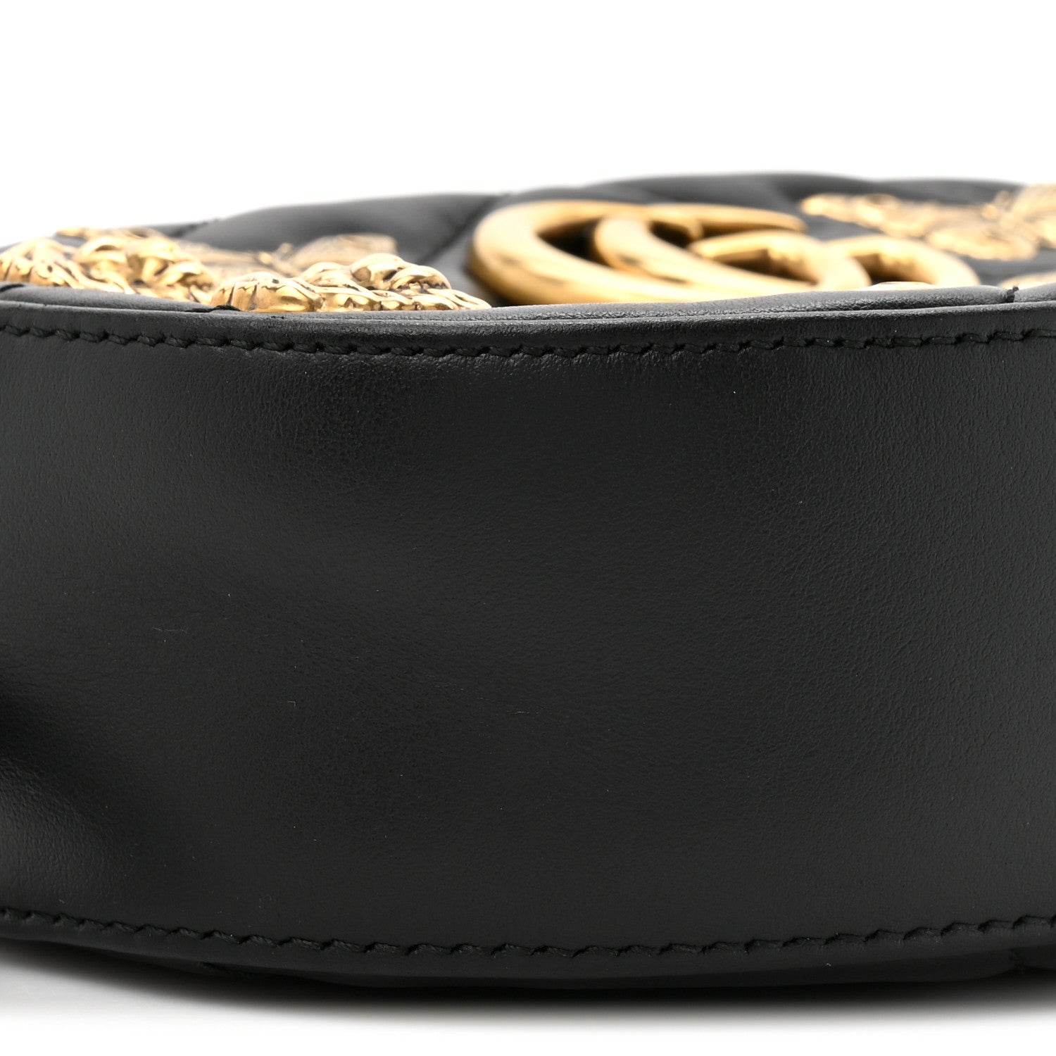 Gucci Calfskin Matelasse Animal Studs GG Marmont Belt Bag 85 34 Black 9 of 9