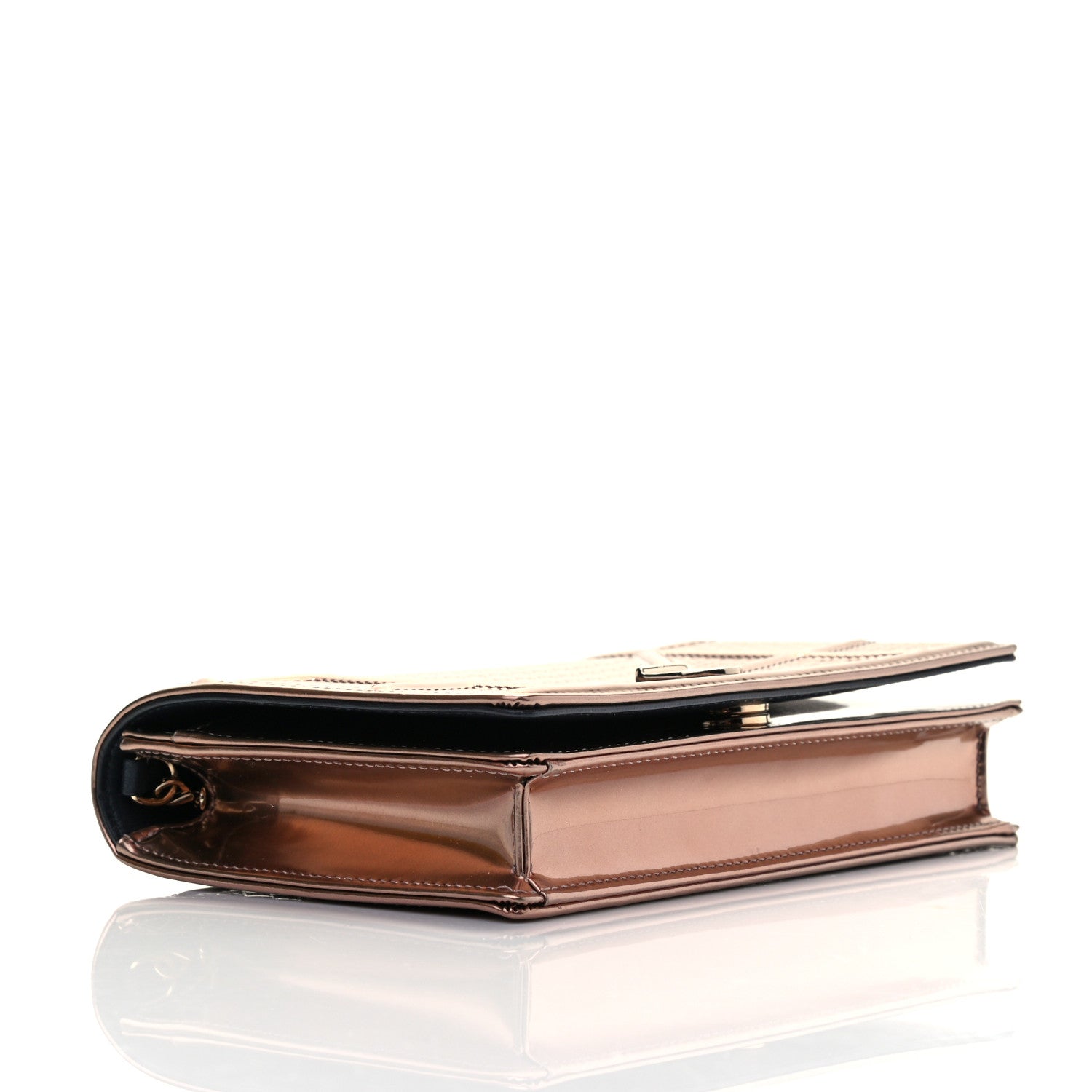 Christian Dior Metallic Patent Micro-Cannage Diorama Wallet on Chain Pouch Gold 3 of 4