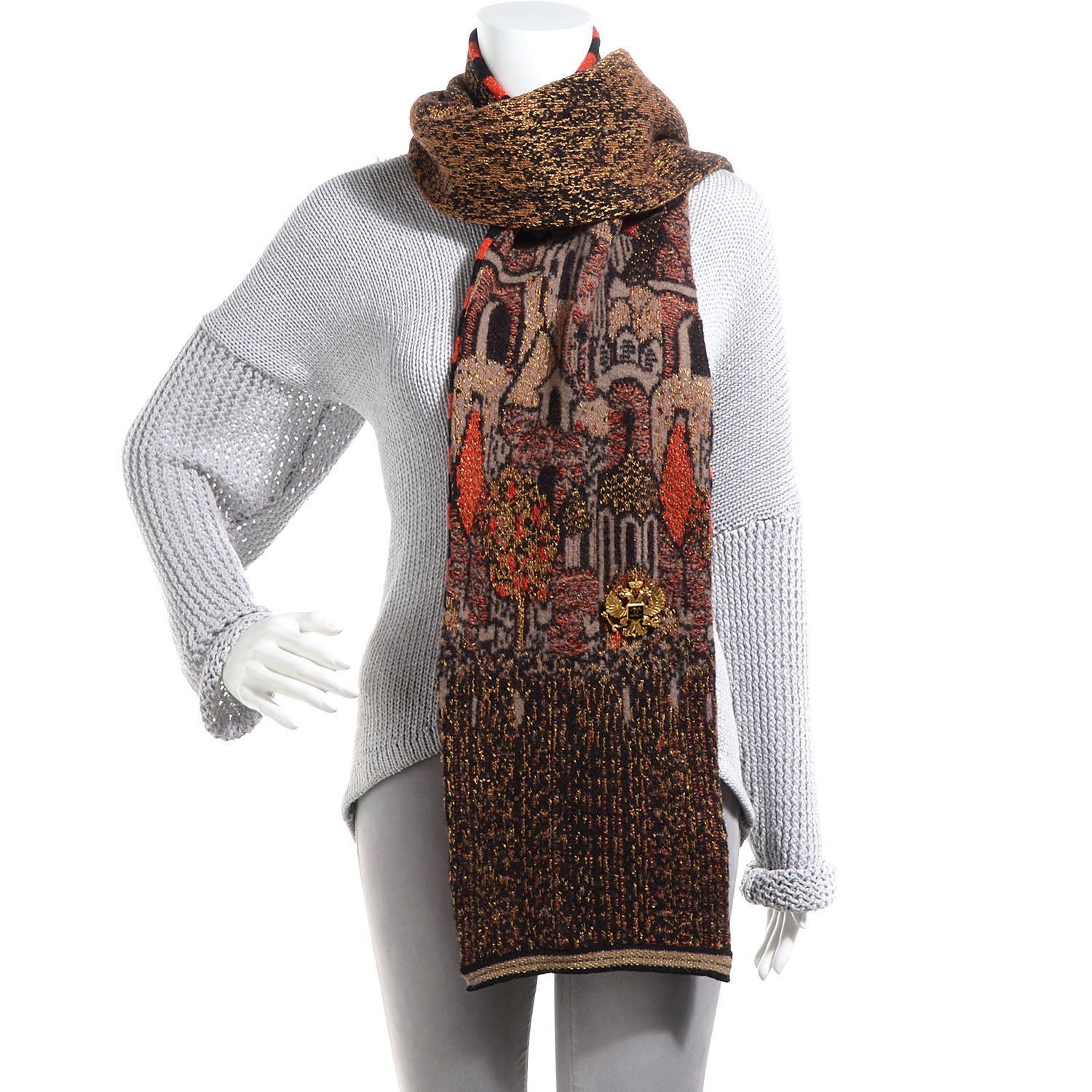 Chanel Wool Cashmere Paris Moscow Long Scarf Red Black 2 of 4