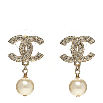 Chanel Crystal Pearl CC Drop Earrings Gold 1 of 5