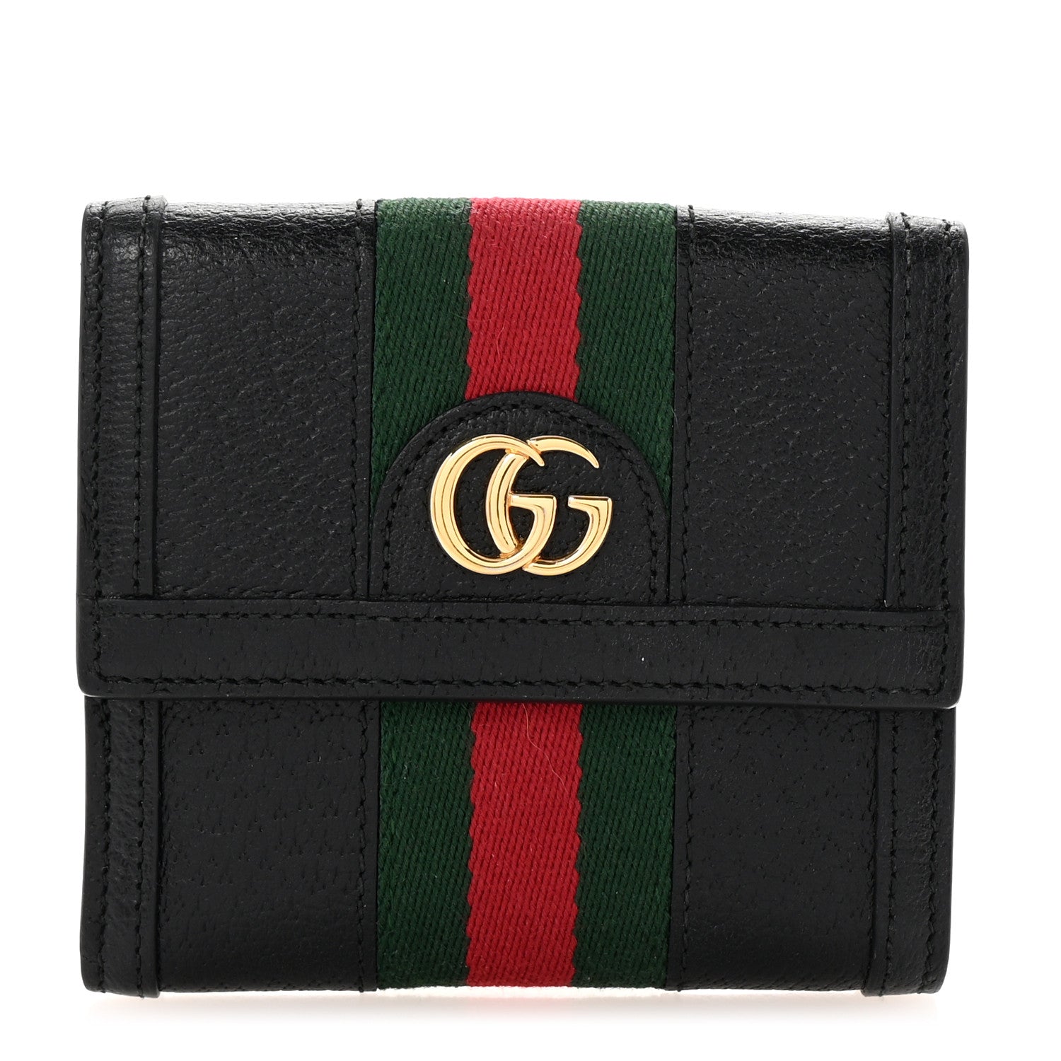 Gucci Textured Calfskin Web Ophidia French Flap Wallet Black 1 of 8