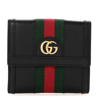 Gucci Textured Calfskin Web Ophidia French Flap Wallet Black 1 of 8