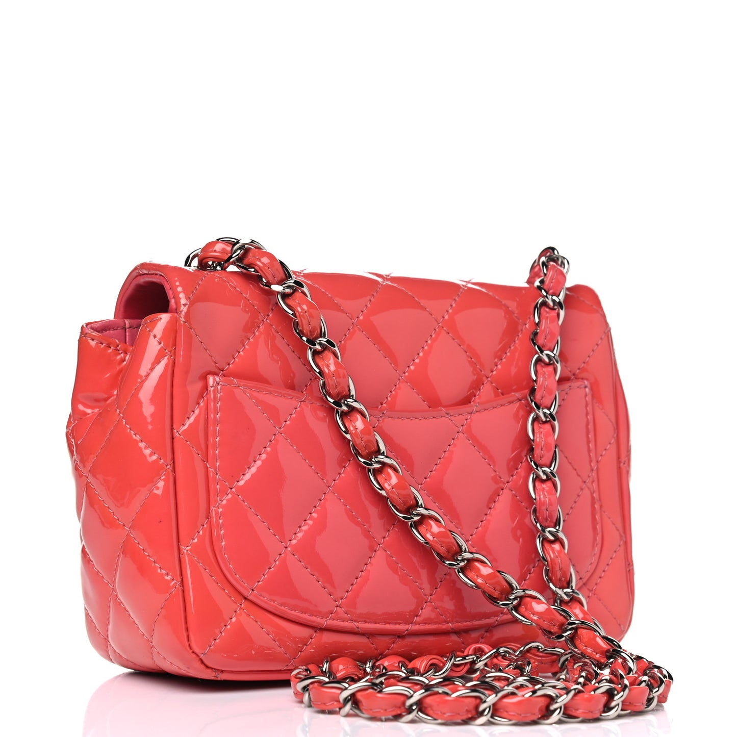 Patent Quilted Mini Square Flap Coral