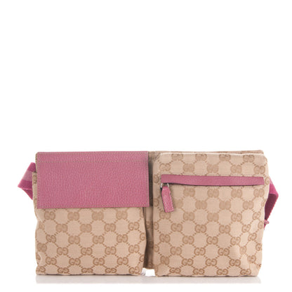 Gucci GG Monogram Web Double Pocket Belt Bag Pink 1 of 7