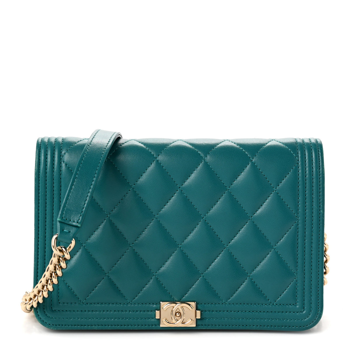Lambskin Quilted Boy Wallet On Chain WOC Green