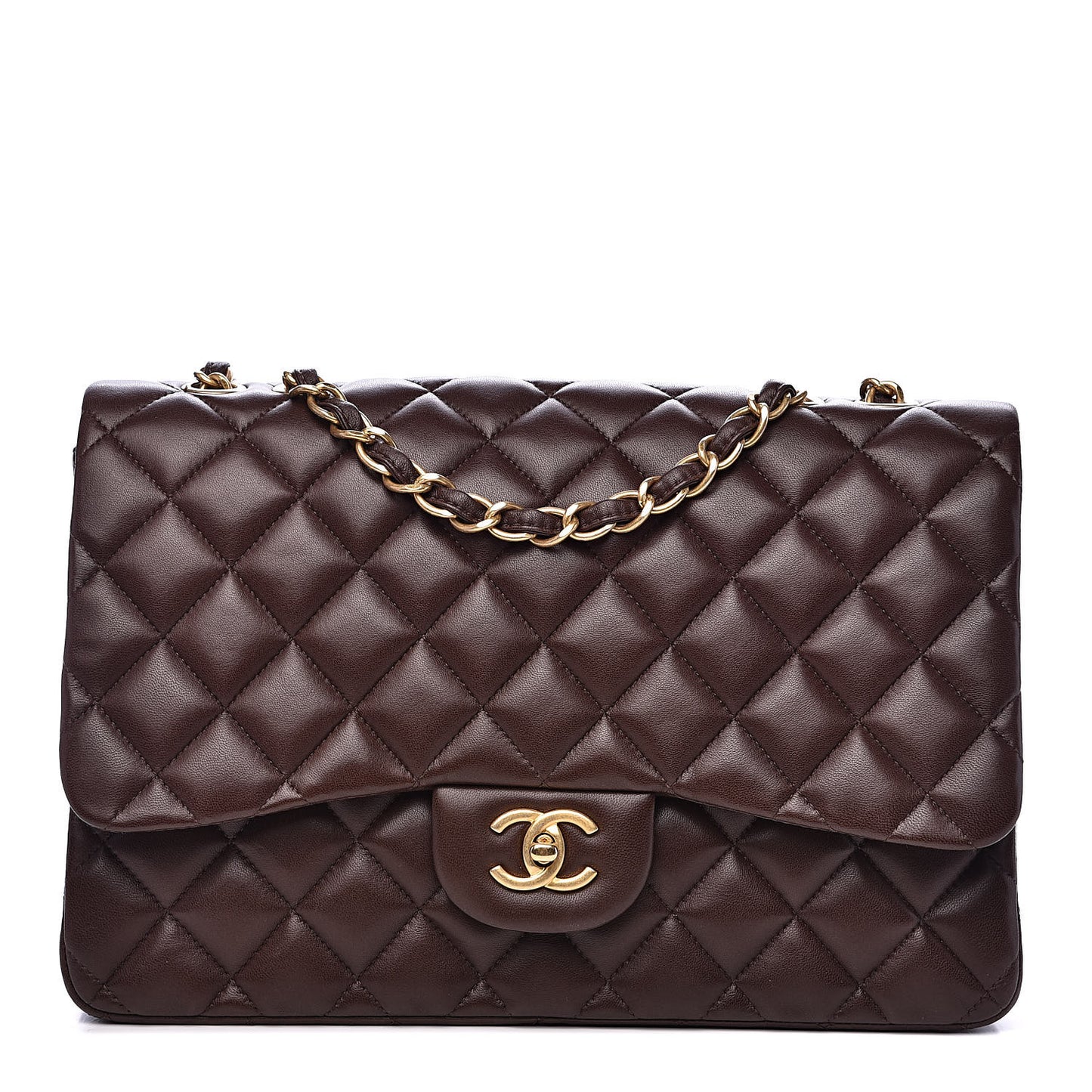 Lambskin Quilted Jumbo Single Flap Dark Brown