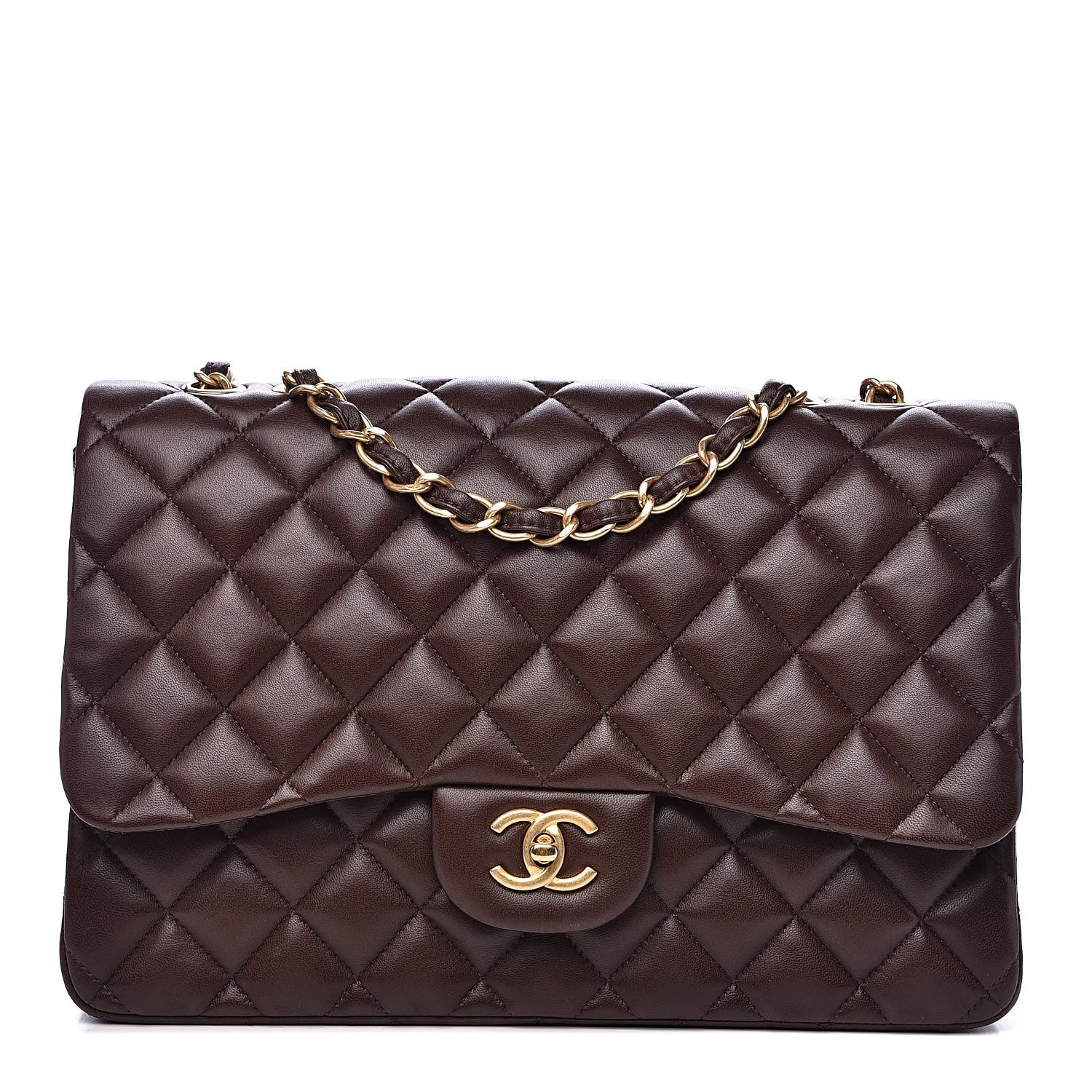 Chanel Lambskin Quilted Jumbo Single Flap Dark Brown 1 of 13