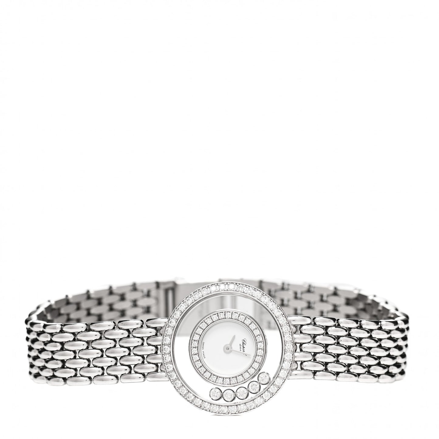 18K White Gold Diamond Pave Bezel 25mm Happy Diamonds Icons Quartz Watch