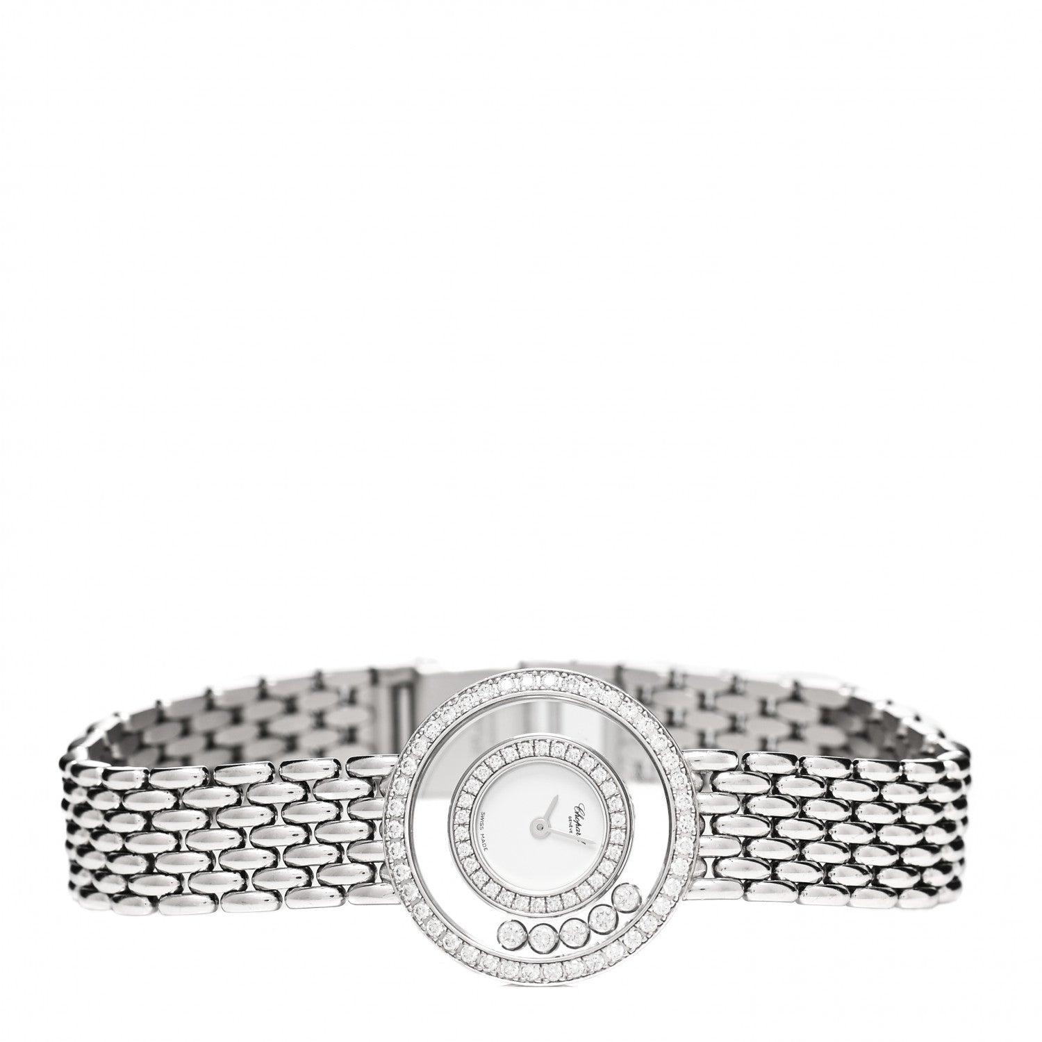 Chopard 18K White Gold Diamond Pave Bezel 25mm Happy Diamonds Icons Quartz Watch 2 of 4