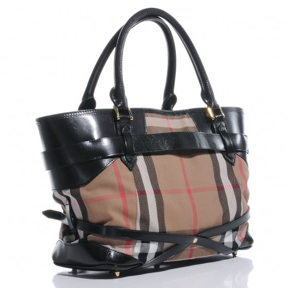 House Check Bridle Calfskin Medium Lynher Tote Black