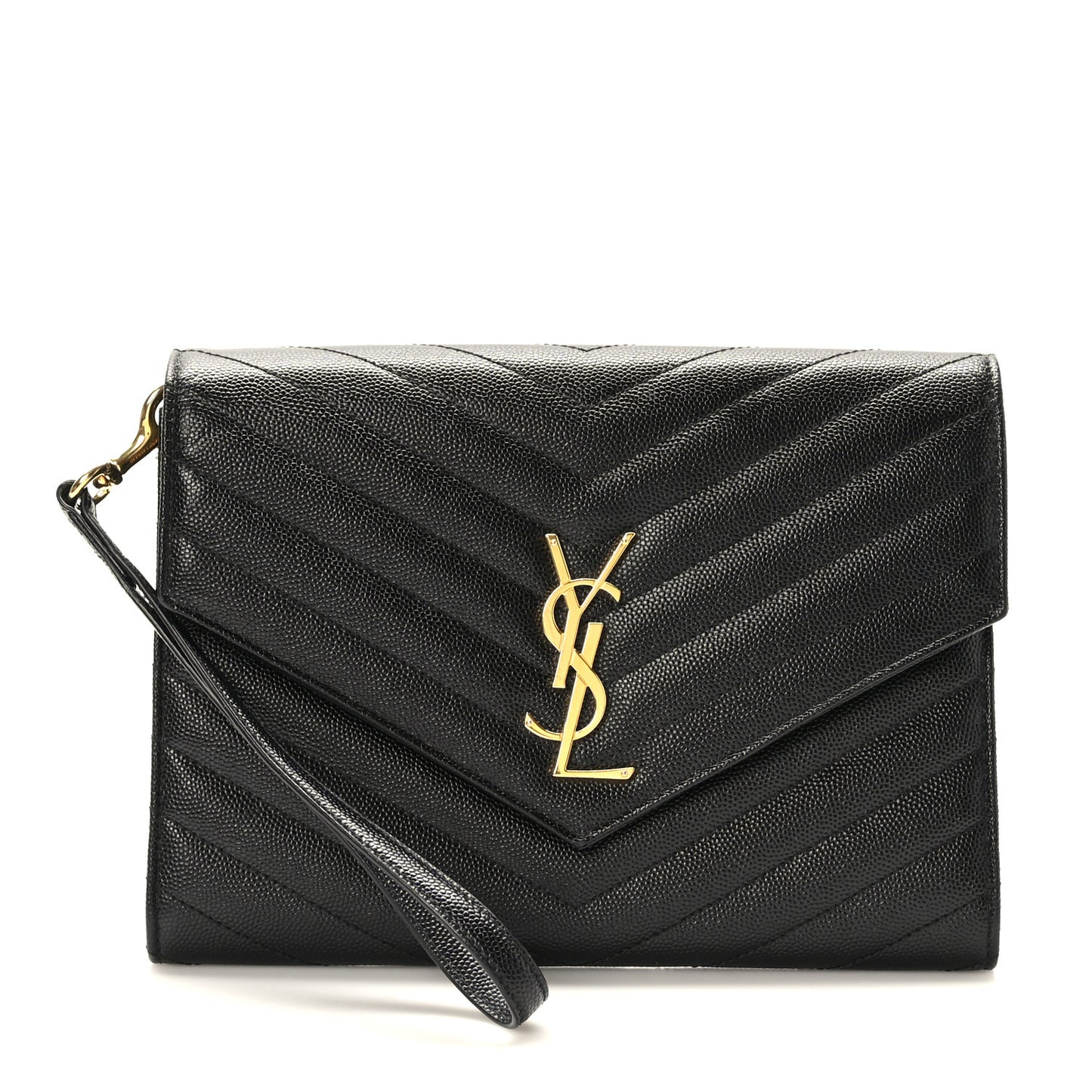 Grain De Poudre Matelasse Chevron Monogram Envelope Clutch Black