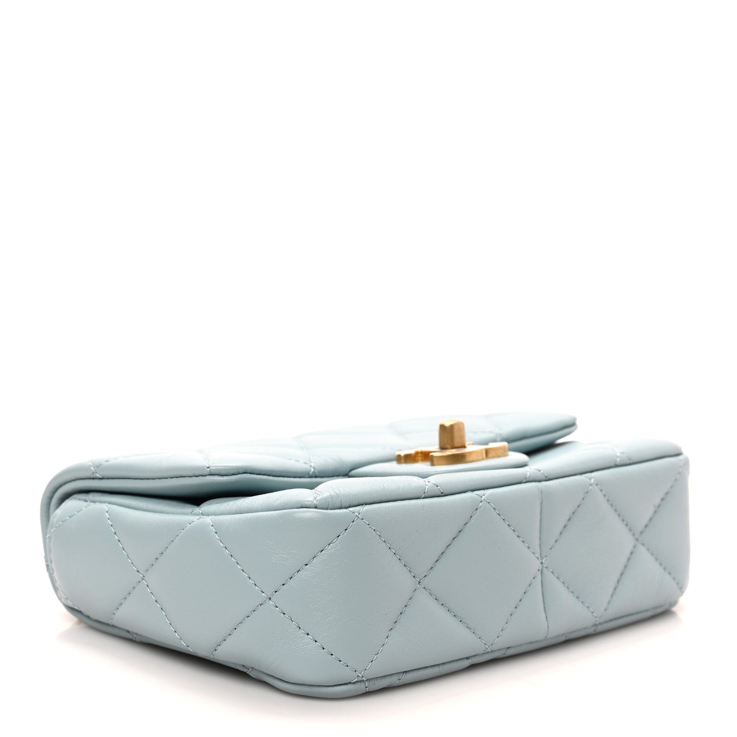 Lambskin Enamel Quilted Mini Pending CC Square Flap Light Blue