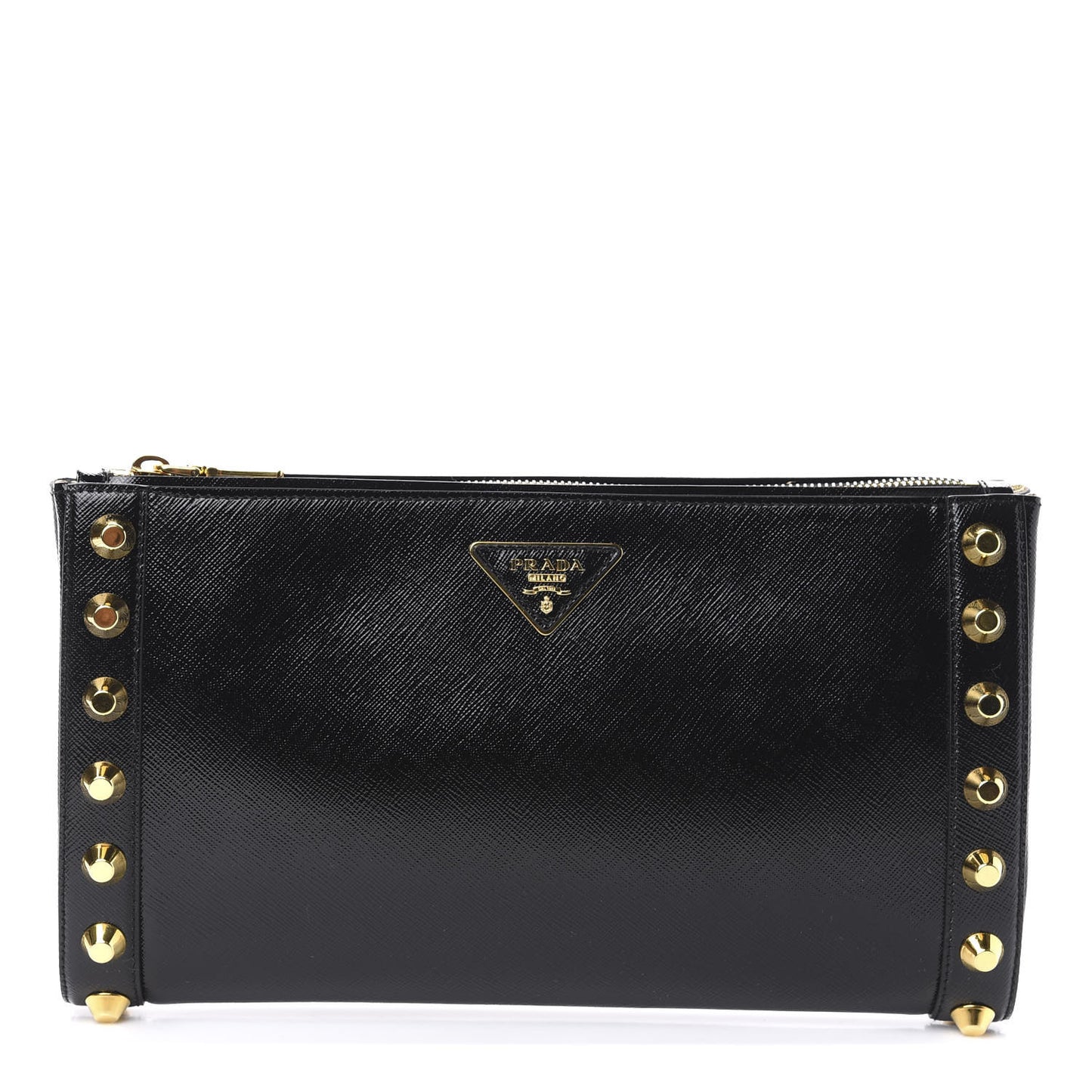 Saffiano Vernice Studded Clutch Black