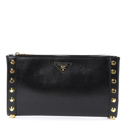 Prada Saffiano Vernice Studded Clutch Black 1 of 9