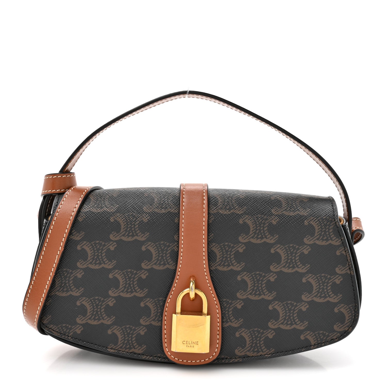 Celine Triomphe Canvas Calfskin Tabou Clutch on Strap Tan 1 of 11