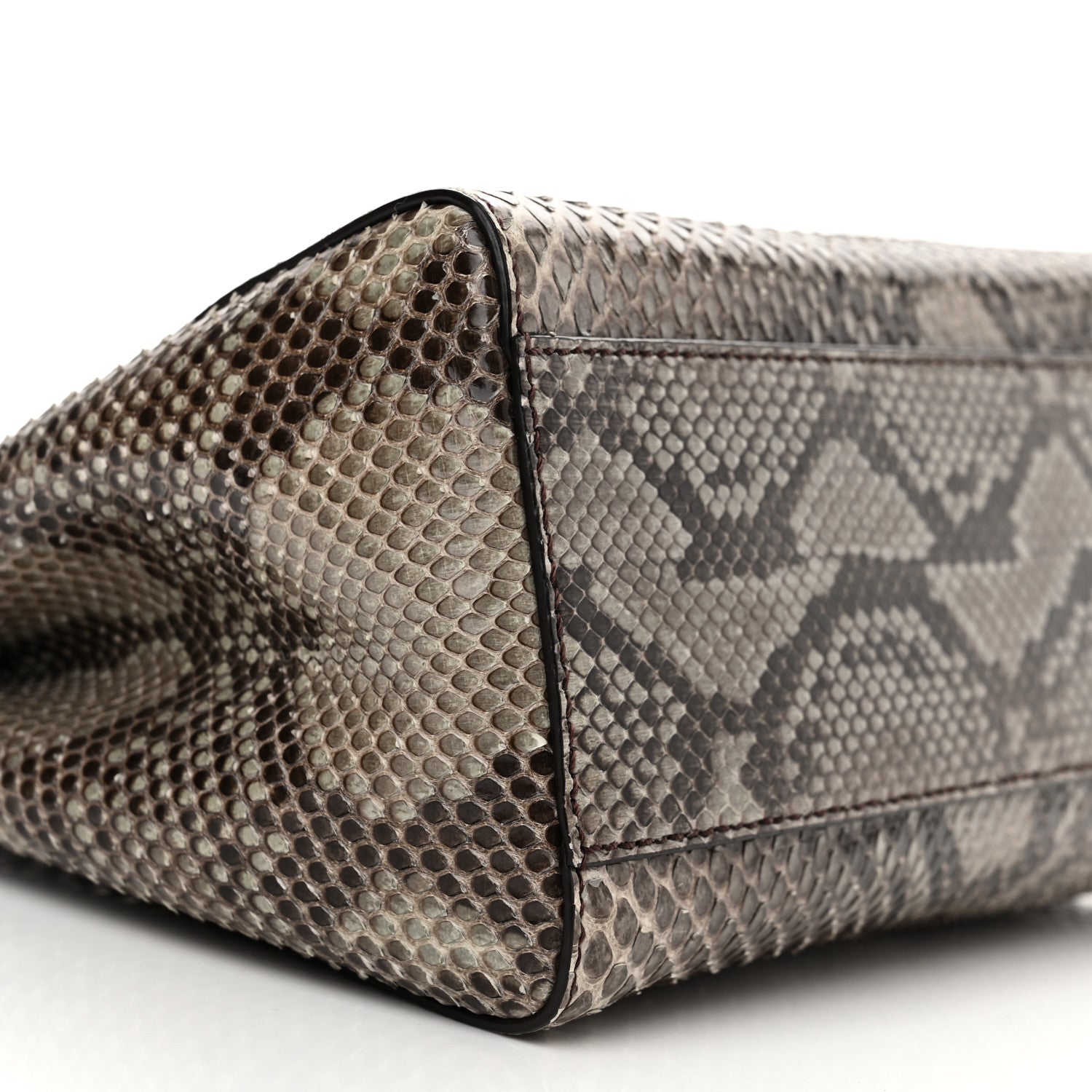 Fendi Snakeskin Camoscio Mini Peekaboo Iconic Satchel Asfalto Nocciola 10 of 12