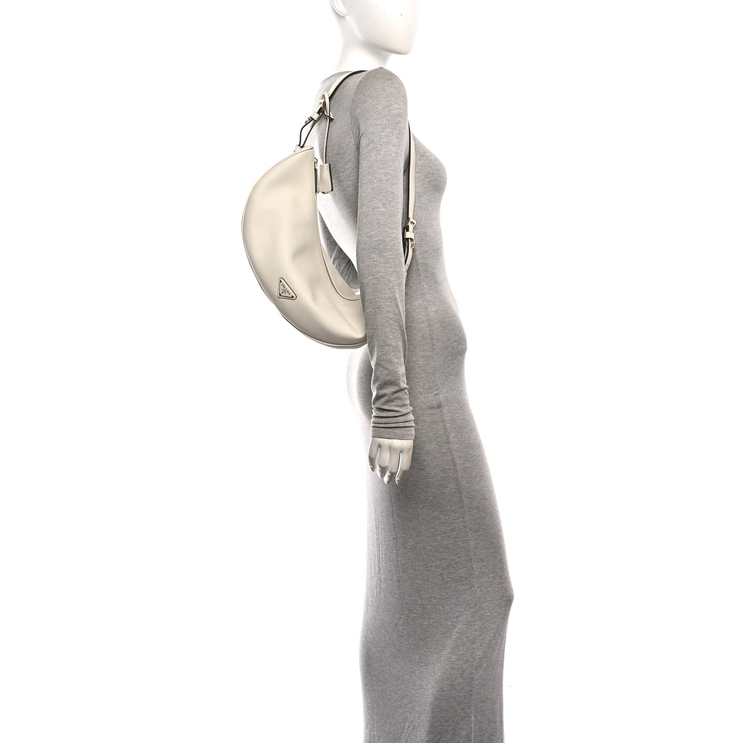 Soft Grain Calfskin Large Demi-Lune Shoulder Bag White