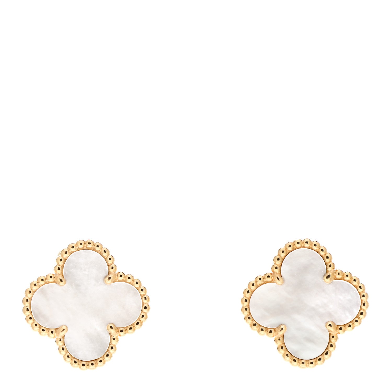 Van Cleef & Arpels 18K Yellow Gold Mother of Pearl Vintage Alhambra Earrings 1 of 5