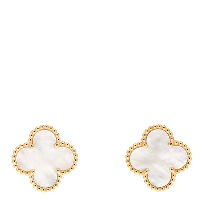 Van Cleef & Arpels 18K Yellow Gold Mother of Pearl Vintage Alhambra Earrings 1 of 5