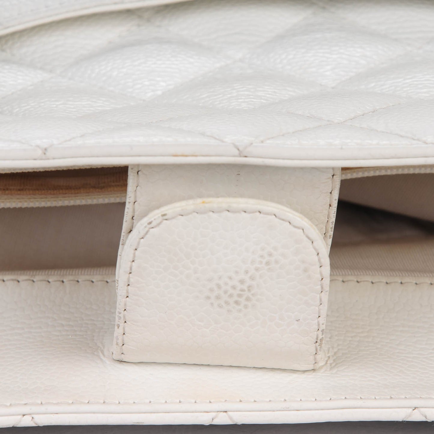 Caviar Quilted Petit Shopping Tote PST White