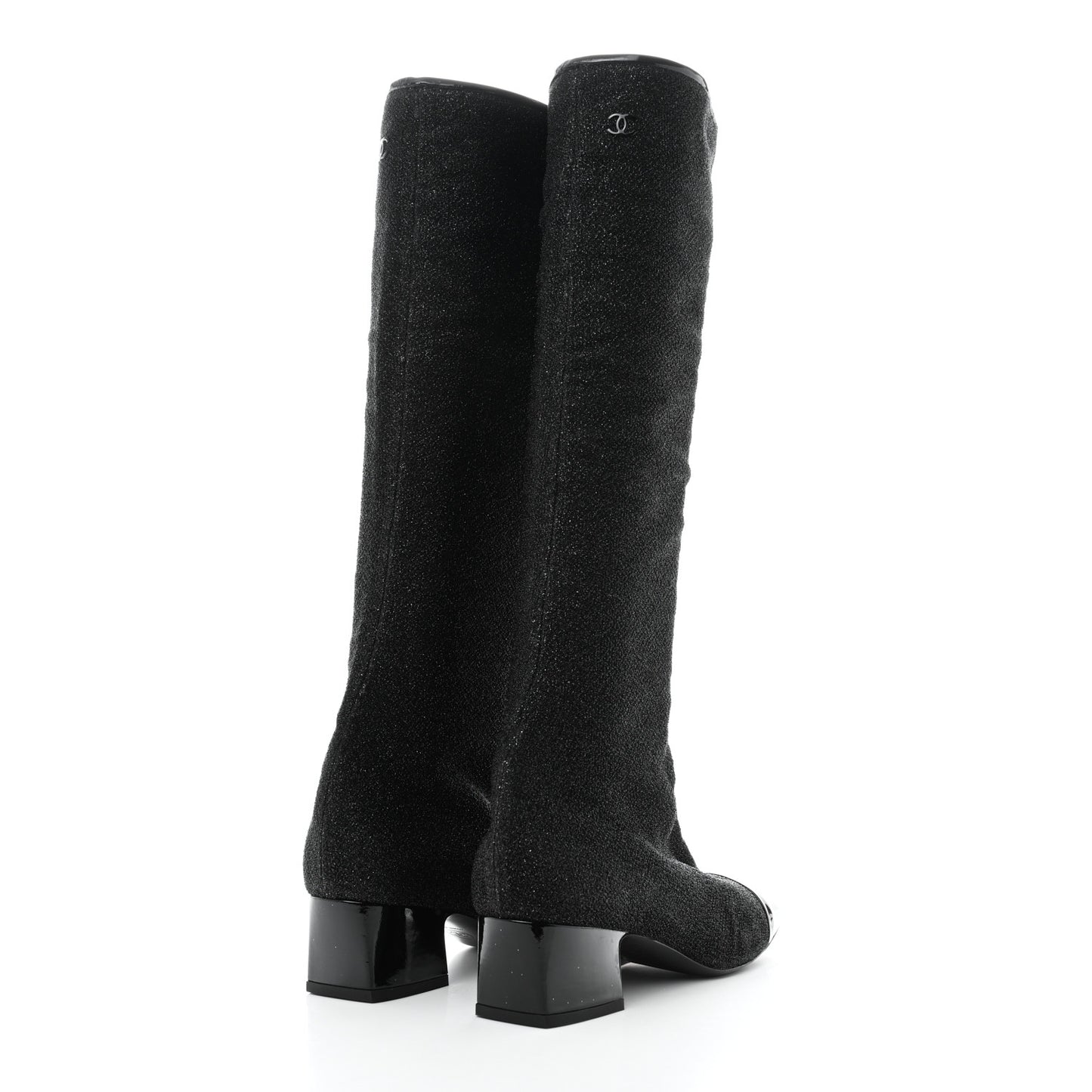 Glitter Patent Cap Toe High Boots 37 Black