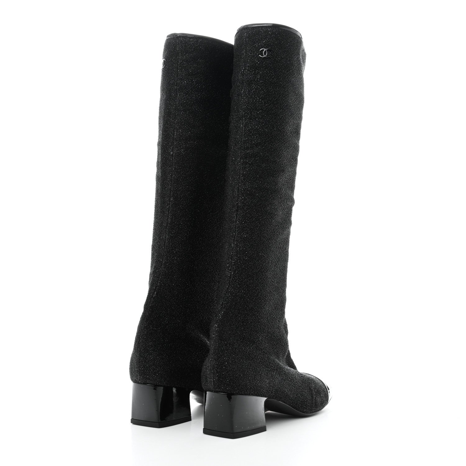 Chanel Glitter Patent Cap Toe High Boots 37 Black 4 of 8
