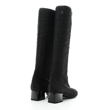 Chanel Glitter Patent Cap Toe High Boots 37 Black 4 of 8