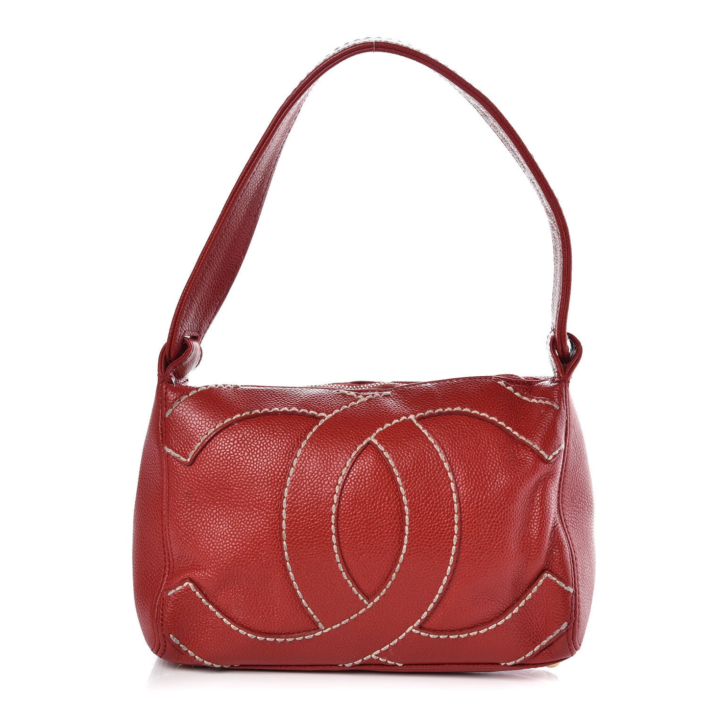 Caviar CC Stitched Shoulder Bag Red