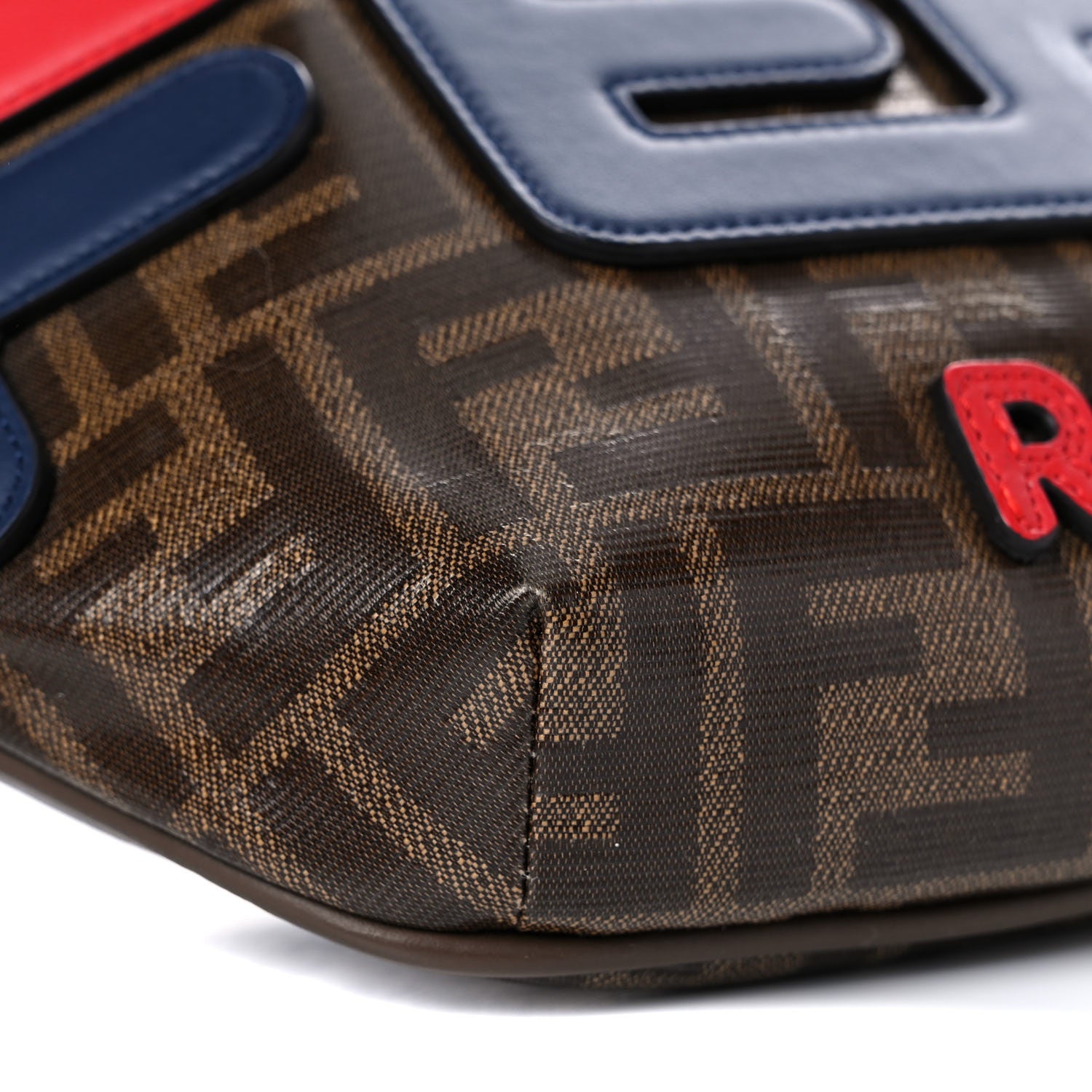 Fendi X FILA Glazed Fabric Vitello Century FF 1974 Mania Belt Bag Mogano Panna Blueberry 9 of 14