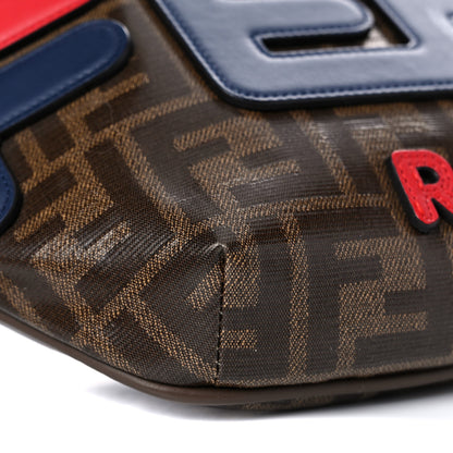 Fendi X FILA Glazed Fabric Vitello Century FF 1974 Mania Belt Bag Mogano Panna Blueberry 9 of 14
