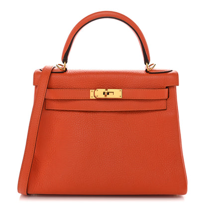 Hermes Taurillon Clemence Kelly Retourne 28 Orange 1 of 12