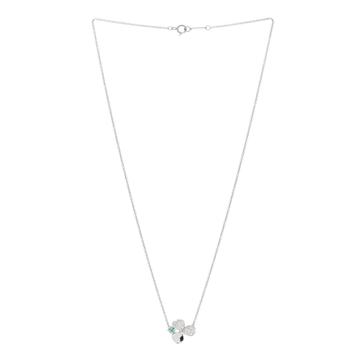 Platinum Diamond Green Tourmaline Paper Flowers Pendant Necklace