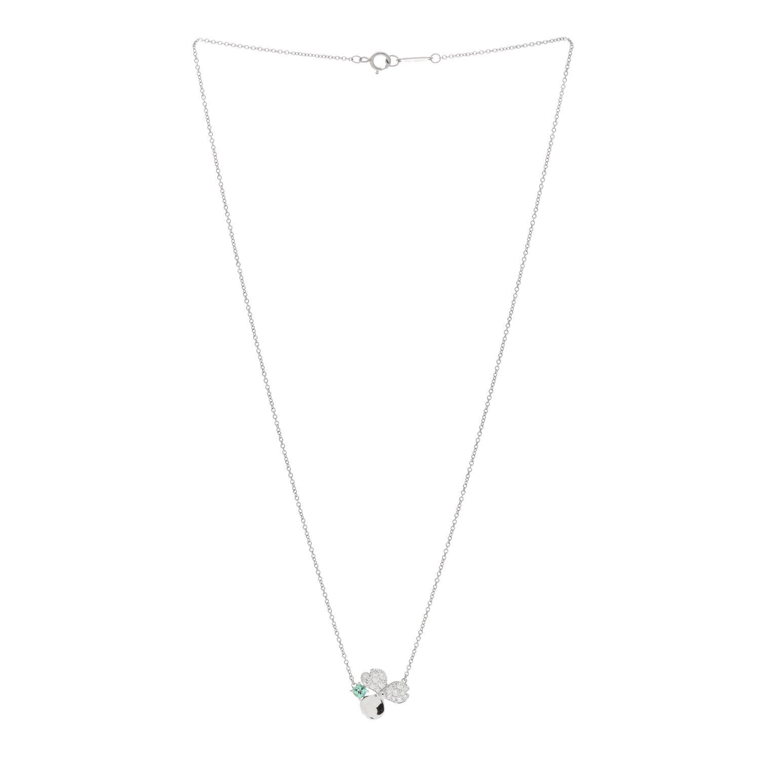 Tiffany Platinum Diamond Green Tourmaline Paper Flowers Pendant Necklace 2 of 5