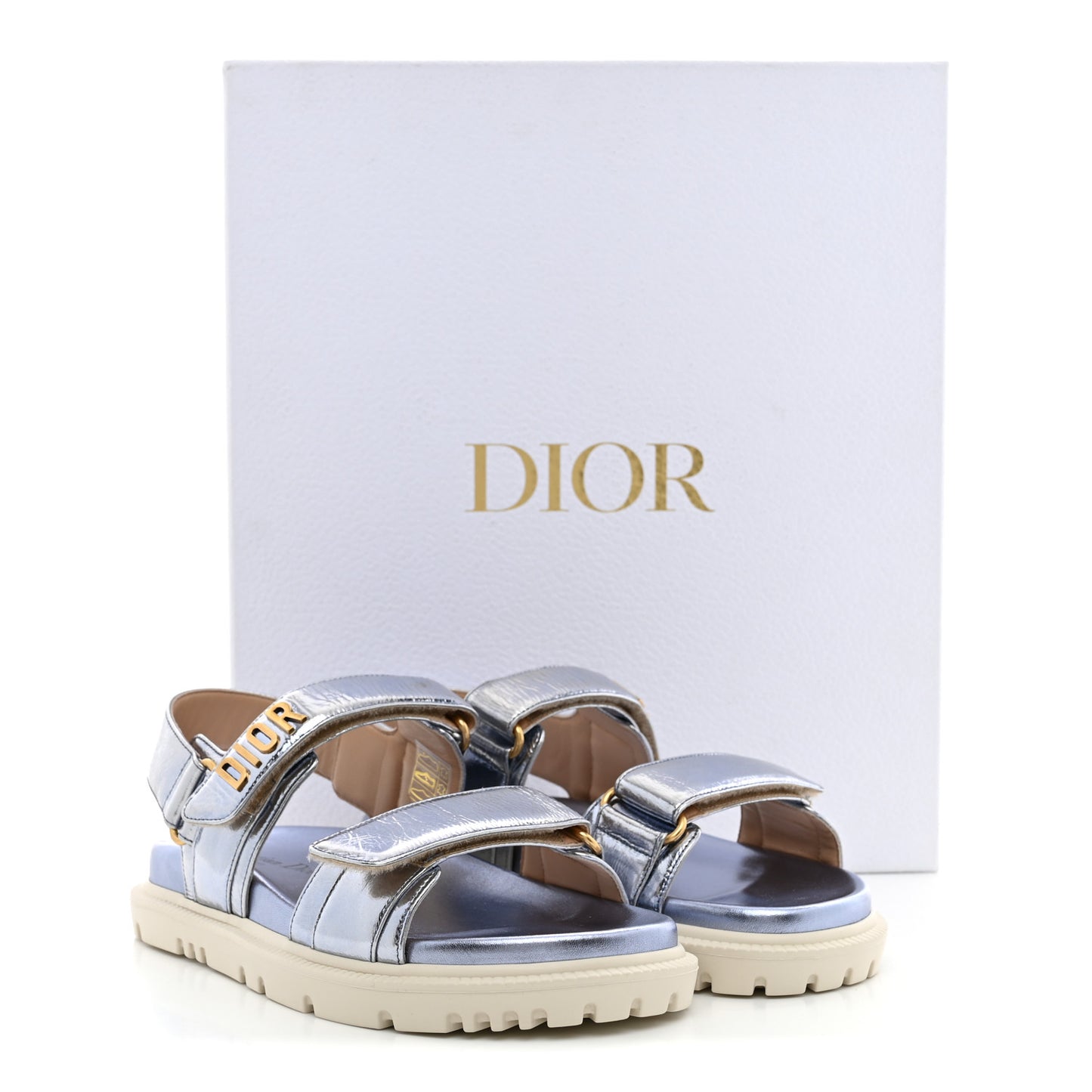 Laminated Crinkled Calfskin Dioract Sandals 35 Indigo Metal
