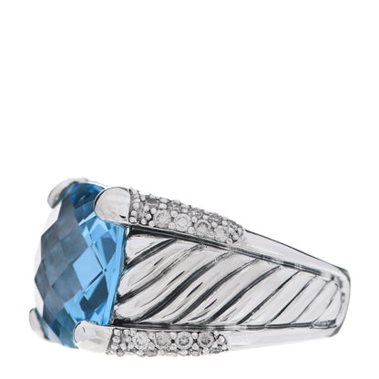 David Yurman Sterling Silver Blue Topaz Diamond 14mm Cocktail Ring 57 8 3 of 7