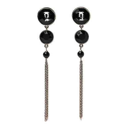 Chanel Resin CC Drop Earrings Light Gold Black 1 of 4