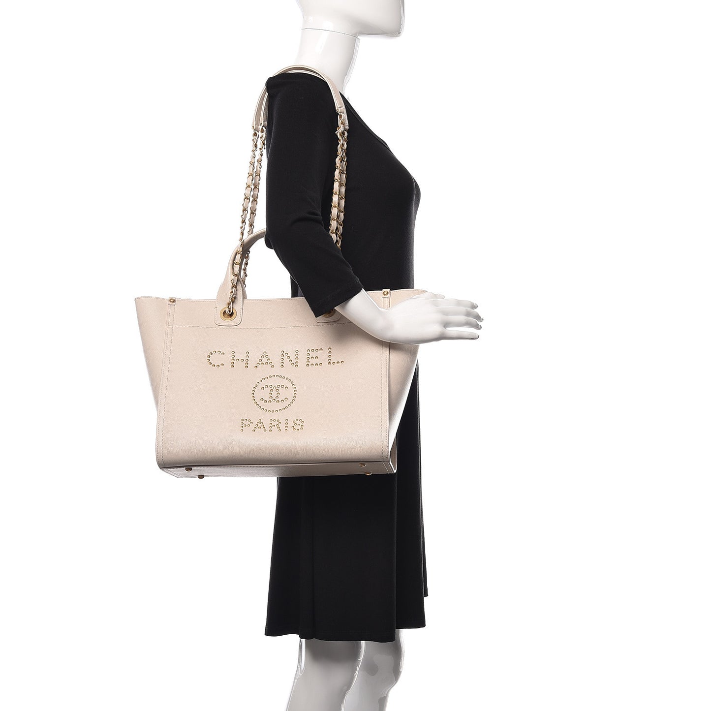 Caviar Small Studded Deauville Tote Ivory