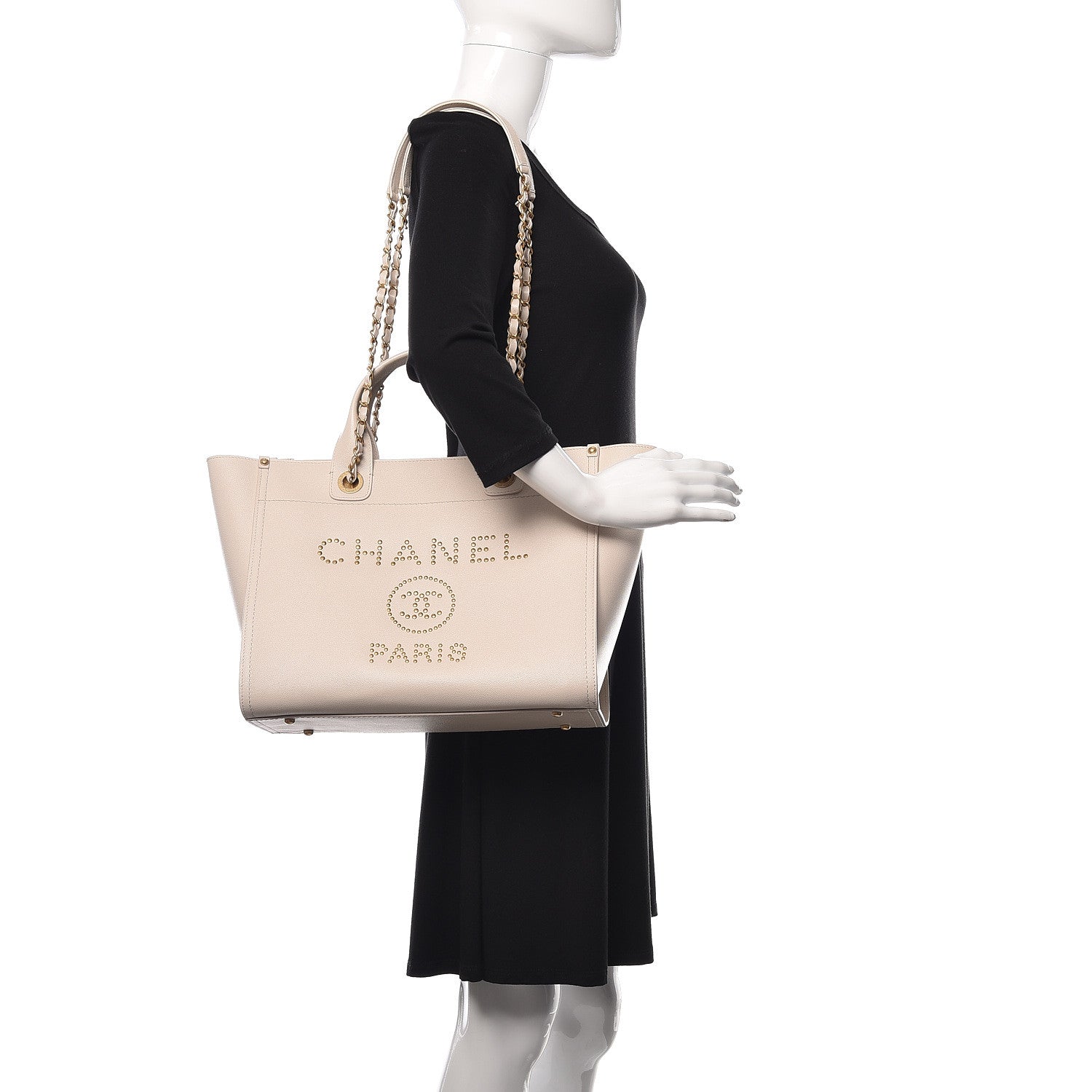 Chanel Caviar Small Studded Deauville Tote Ivory 2 of 13